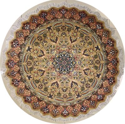 5'1x5'0 Pak Persian Area Rug with Silk & Wool Pile - Floral Design | Hand-Knotted in Beige