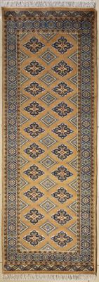 2'7x7'9 Bokhara Jaldar Area Rug with Silk & Wool Pile - Geometric Diamond Design | Hand-Knotted in Beige
