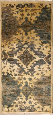 2'5x5'8 Chobi Ziegler Area Rug made using Vegetable dyes with Wool Pile - Floral Design | Hand-Knotted in White