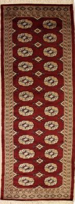2'6x8'1 Bokhara Jaldar Area Rug with Wool Pile - Special Mori Bokhara Elephant Foot Design | Hand-Knotted in Red