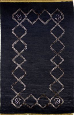 3'0x5'1 Gabbeh Area Rug made using Vegetable dyes with Wool Pile - Diamond Design | Hand-Knotted in Black