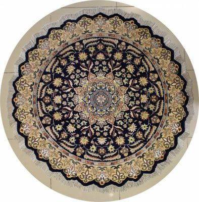 5'1x5'2 Pak Persian Area Rug with Silk & Wool Pile - Floral Design | Hand-Knotted in Blue