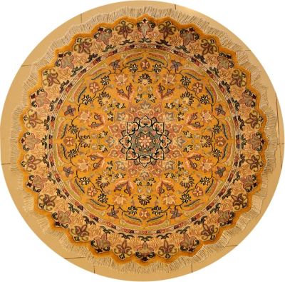 5'0x5'1 Pak Persian Area Rug with Silk & Wool Pile - Floral Design | Hand-Knotted in Gold