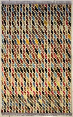 3'1x4'11 Gabbeh Area Rug made using Vegetable dyes with Wool Pile - Geometric Design | Hand-Knotted Multicolored | 3x5 Double Knot Rug