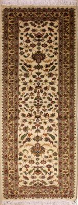 2'7x8'0 Pak Persian Area Rug with Silk & Wool Pile - Floral Design | Hand-Knotted in Ivory