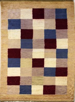 2'11x5'0 Gabbeh Area Rug made using Vegetable dyes with Wool Pile - Checkered Design | Hand-Knotted Multicolored | 3x5 Double Knot Rug
