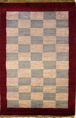 2'11x5'0 Gabbeh Area Rug made using Vegetable dyes with Wool Pile - Checkered Design | Hand-Knotted Multicolored | 3x5 Double Knot Rug