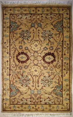 2'7x4'2 Chobi Ziegler Area Rug made using Vegetable dyes with Wool Pile - Floral Design | Hand-Knotted in Beige