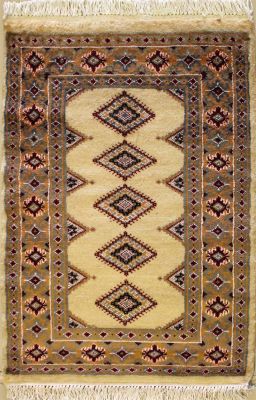 2'1x2'11 Bokhara Jaldar Area Rug with Silk & Wool Pile - Geometric Diamond Design | Hand-Knotted in White