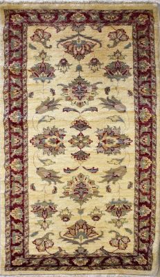 2'4x4'8 Chobi Ziegler Area Rug made using Vegetable dyes with Wool Pile - Floral Design | Hand-Knotted in White