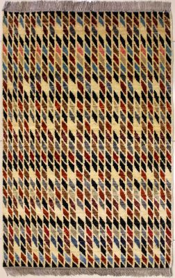 3'0x5'0 Gabbeh Area Rug made using Vegetable dyes with Wool Pile - Diamond Design | Hand-Knotted Multicolored | 3x5 Double Knot Rug