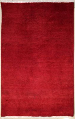 3'1x5'3 Gabbeh Area Rug made using Vegetable dyes with Wool Pile - Solid Design | Hand-Knotted in Red