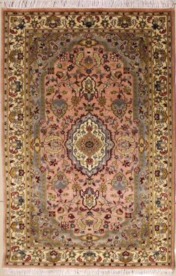 3'1x5'2 Pak Persian High Quality Area Rug with Wool Pile - Floral Design | Hand-Knotted in Beige