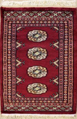 2'0x2'11 Bokhara Jaldar Area Rug with Wool Pile - Special Mori Bokhara Elephant Foot Design | Hand-Knotted in Maroon