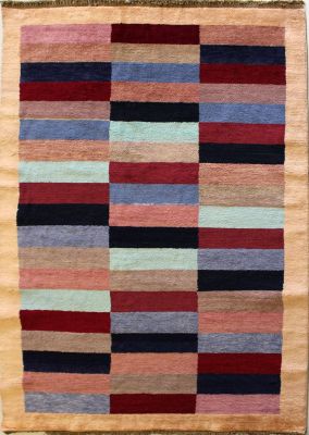 3'11x5'11 Gabbeh Area Rug with Wool Pile - Checkered Design | Hand-Knotted Multicolored | 4x6