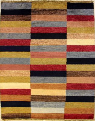 3'11x5'6 Gabbeh Area Rug with Wool Pile - Checkered Design | Hand-Knotted Multicolored | 4x6
