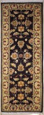 2'1x6'3 Chobi Ziegler Area Rug made using Vegetable dyes with Wool Pile - Floral Design | Hand-Knotted in Dark Brown