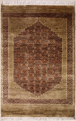 3'0x4'10 Chobi Ziegler Area Rug made using Vegetable dyes with Wool Pile - Diamond Design | Hand-Knotted in Beige