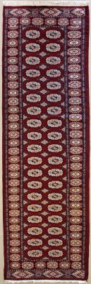 2'6x9'9 Bokhara Jaldar Area Rug with Wool Pile - Special Mori Bokhara Elephant Foot Design | Hand-Knotted in Red