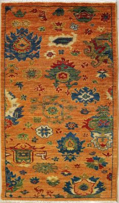 2'7x5'0 Chobi Ziegler Area Rug made using Vegetable dyes with Wool Pile - Floral Design | Hand-Knotted in Orange