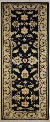 2'2x6'2 Chobi Ziegler Area Rug made using Vegetable dyes with Wool Pile - Floral Design | Hand-Knotted in Blue