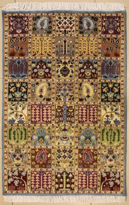 3'0x5'2 Pak Persian High Quality Area Rug with Wool Pile - Bakhtiari Panel Design | Hand-Knotted in Greenish Blue