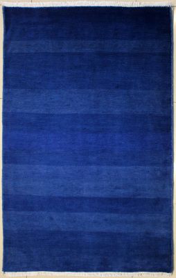 3'1x5'4 Gabbeh Area Rug made using Vegetable dyes with Wool Pile - Solid Design | Hand-Knotted in Blue