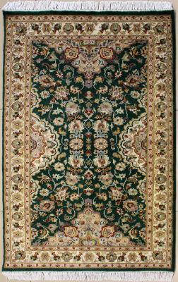 2'11x5'0 Pak Persian High Quality Area Rug with Silk & Wool Pile - Floral Design | Hand-Knotted in Green
