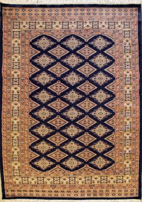 3'11x6'1 Bokhara Jaldar Area Rug with Silk & Wool Pile - Geometric Diamond Design | Hand-Knotted in Blue