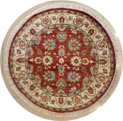 4'1x4'1 Chobi Ziegler Area Rug made using Vegetable dyes with Wool Pile - Floral Design | Hand-Knotted in Red