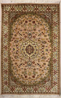 3'1x5'3 Pak Persian High Quality Area Rug with Wool Pile - Floral Design | Hand-Knotted in Beige