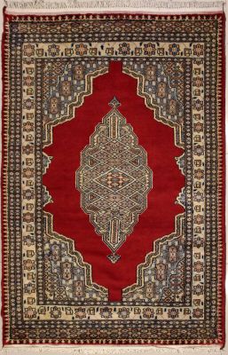 4'0x6'0 Pak Persian Area Rug with Wool Pile - Medallion Diamond Design | Hand-Knotted in Red