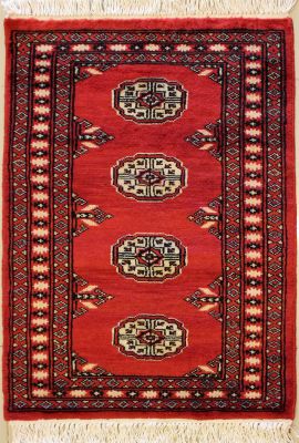 2'0x2'11 Bokhara Jaldar Area Rug with Wool Pile - Special Mori Bokhara Elephant Foot Design | Hand-Knotted in Red