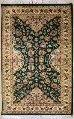 2'11x4'11 Pak Persian High Quality Area Rug with Silk & Wool Pile - Floral Design | Hand-Knotted in Green