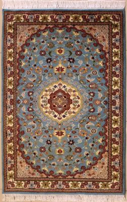 3'2x5'2 Pak Persian High Quality Area Rug with Wool Pile - Floral Design | Hand-Knotted in Greenish Blue
