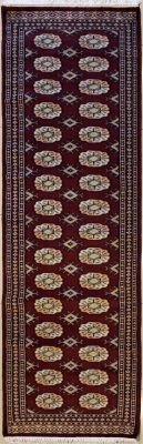 2'6x9'9 Bokhara Jaldar Area Rug with Silk & Wool Pile - Special Mori Bokhara Elephant Foot Design | Hand-Knotted in Red