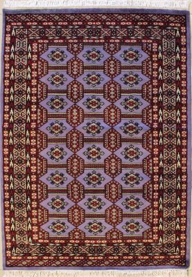 4'1x5'11 Bokhara Jaldar Area Rug with Wool Pile - Geometric Diamond Design | Hand-Knotted in Purple