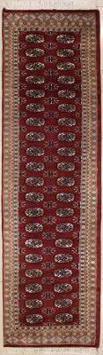 2'6x9'7 Bokhara Jaldar Area Rug with Silk & Wool Pile - Special Mori Bokhara Elephant Foot Design | Hand-Knotted in Red