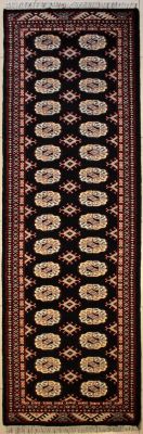 2'7x10'0 Bokhara Jaldar Area Rug with Wool Pile - Special Mori Bokhara Elephant Foot Design | Hand-Knotted in Black