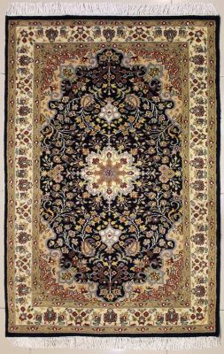 3'1x5'5 Pak Persian High Quality Area Rug with Silk & Wool Pile - Floral Design | Hand-Knotted in Blue