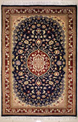 3'1x5'3 Pak Persian High Quality Area Rug with Silk & Wool Pile - Floral Design | Hand-Knotted in Blue