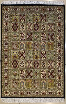 3'1x5'2 Pak Persian High Quality Area Rug with Wool Pile - Bakhtiari Panel Design | Hand-Knotted in Blue