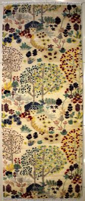 2'0x6'3 Chobi Ziegler Area Rug made using Vegetable dyes with Wool Pile - Floral Design | Hand-Knotted in White