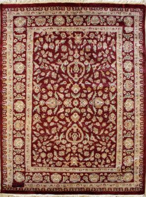 4'2x6'0 Pak Persian Area Rug with Silk & Wool Pile - Floral Design | Hand-Knotted in Red