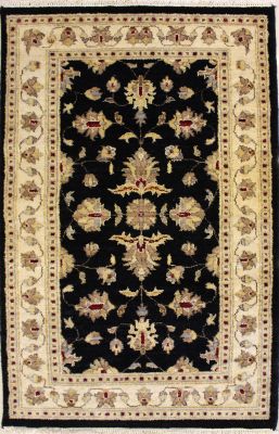 3'0x5'1 Chobi Ziegler Area Rug made using Vegetable dyes with Wool Pile - Floral Design | Hand-Knotted in Black