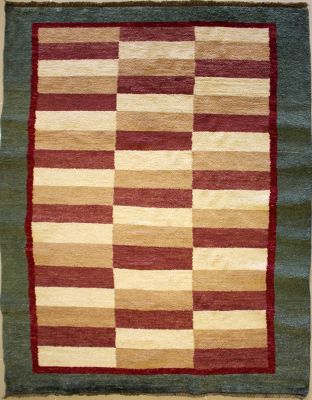 4'0x5'11 Gabbeh Area Rug with Wool Pile - Checkered Design | Hand-Knotted Multicolored | 4x6