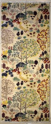 2'1x6'3 Chobi Ziegler Area Rug made using Vegetable dyes with Wool Pile - Floral Design | Hand-Knotted in White