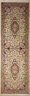 2'7x10'1 Pak Persian Area Rug with Silk & Wool Pile - Floral Design | Hand-Knotted in White