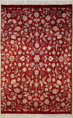 4'0x6'0 Pak Persian Area Rug with Silk & Wool Pile - Floral Design | Hand-Knotted in Red