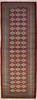 2'6x9'0 Gabbeh Area Rug with Wool Pile - Diamond Design | Hand-Knotted in Red